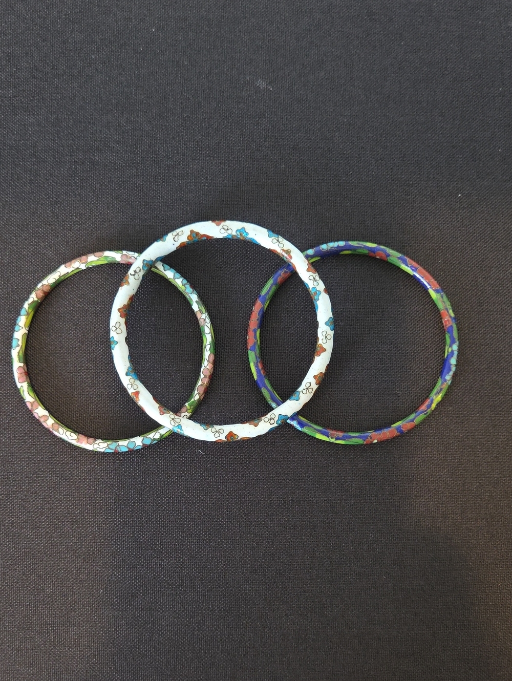 Vintage cloisonné enamel thin floral stackable bangle bracelets